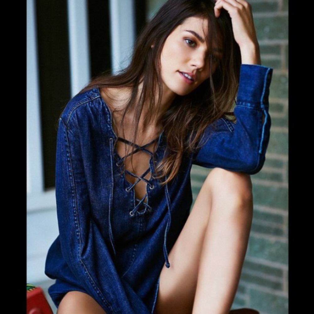 Free people lace up denim top